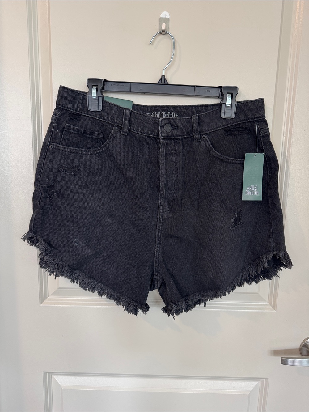 wild fable Black Distressed High-Rise Denim Shorts